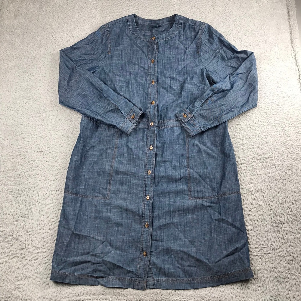 J Jill Denim Shirt Dress Womens M Blue Long Sleeve Button Front Chambray Modest